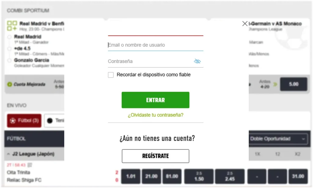 Sportium login